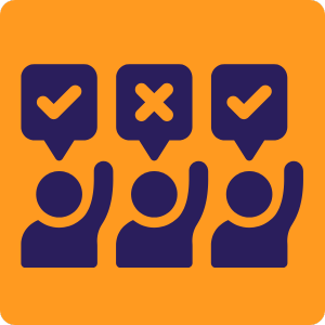 Icon of three people answering yes/no questions