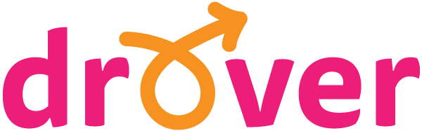 Drover logo - the word drover featuring a looped arrow as the "o"